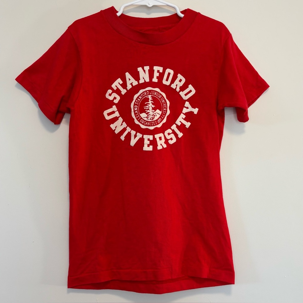Vintage Stanford University T-Shirt Red Single Stitch Short Sleeve Youth Medium
